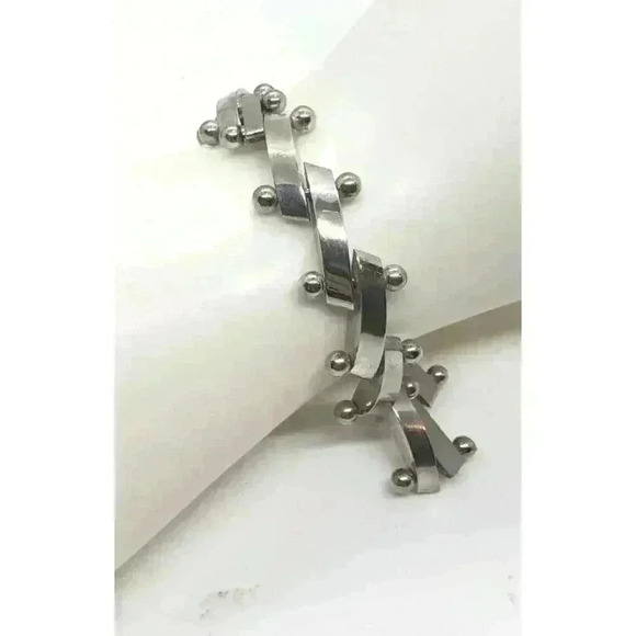 Vintage Bracelet  Bar Link Fancy 925 Sterling Silver MCM Mod Brutalist Gift - Picture 1 of 9